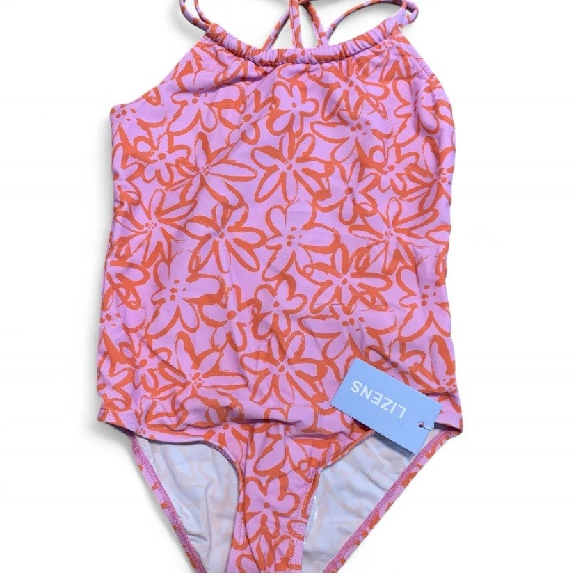 Traje de baño de una pieza Lizens para niñas talla 7/8 naranja rosa intenso nuevo con etiquetas (K371) Foto 1 de 4
