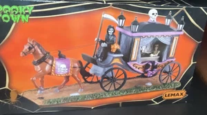 Lemax Spooky Town #13551 ~ Spooky Victorian Hearse ~ Horse Drawn Carriage Reaper - Picture 1 of 13