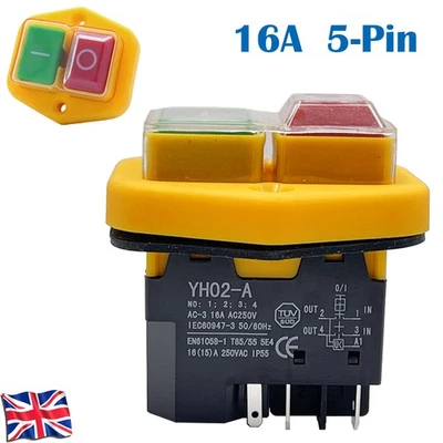 220V-240V 16A 5-Pin Push Button Switch On/Off Switch for Machine Tool Equipment - Image 1 of 4