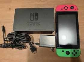 Nintendo Switch Console Pink & Green Splatoon JoyCons, Dock, Power Adapter, HDMI