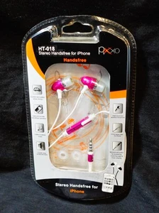 Pixxo Stereo Hands Free Earbuds with Mic - 3.5mm Jack - Pink and White - HT-018 - Picture 1 of 4