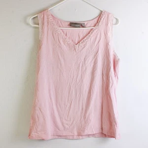 Croft & Barrow Stretch rosa Perlen mit Spitze Trip ärmelloses Trägertop Damen XL FEHLER - Bild 1 von 5