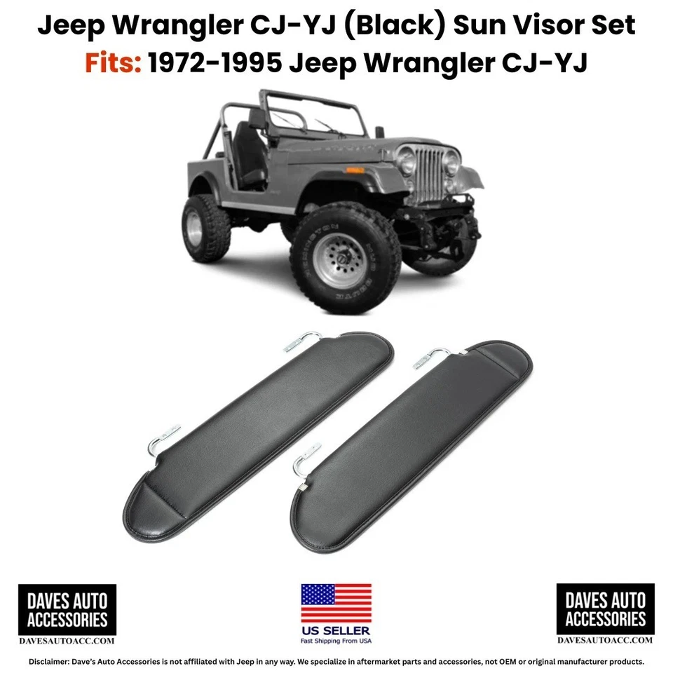 Parasoles Jeep CJ YJ Wrangler 72-95 NEGROS | Hechos en EE. UU. | Par de ajuste directo Foto 1 de 4