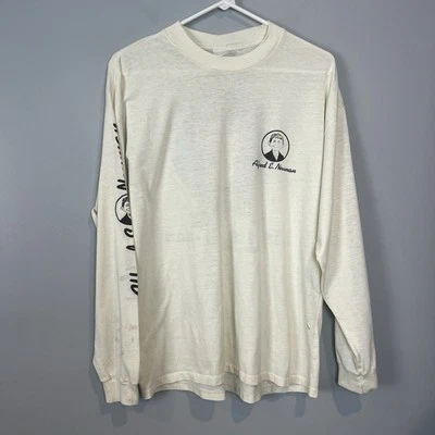 MAD Alfred E Neuman WHAT ME WORRY Long Sleeve T-Shirt Mens Size M/L Vtg Distress - Image 1 of 4