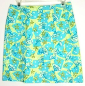 Lilly Pulitzer Rock Damen japanische Fächer Blume gefüttert grün blau Größe 6 - Bild 1 von 6