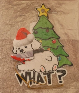 Dog with Santa Cap and bloody knife acrylic Christmas ornament (v. nice) - Picture 1 of 1