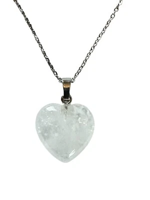 Collana argento in acciaio Inox ciondolo Cuore Pietre vere Quarzo Ialino - Immagine 1 di 4