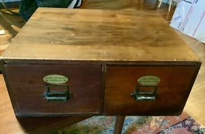Vtg 2 Drawer Wood Card Catalog digest Texas law File Cabinet Brass Handle box - Picture 1 of 7