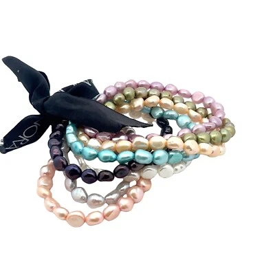 JUEGO DE 8 HONORA Genuino Culto. Pulseras elásticas de perlas teñidas de agua dulce de 7-8 mm Foto 1 de 4