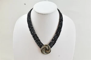 Heidi Daus Triple Tier Black Faceted Bead Statement Necklace Circle Pendant - Picture 1 of 4