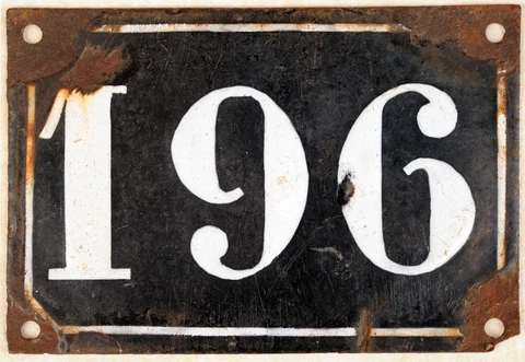 Large old black French house number 196 door gate plate plaque enamel metal sign Cover