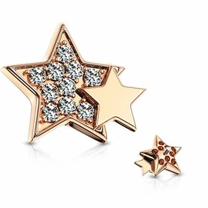 Double Star CZ Paved Internal Threaded Dermal Anchor Head Screw Top Piercing - Picture 1 of 6