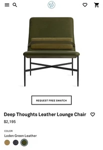 Blu Dot Deep Thoughts Leather Lounge Chair in Loden Green Leather - Picture 1 of 11