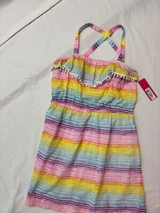 Xhilaration Sundress Girl's L-10/12 Flounce Top Straps Multi Sherbert Stripes - Picture 1 of 6
