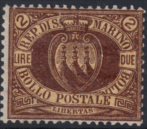SAN MARINO - Sassone 21a  cv 720$ MH* Caffaz +Seller certificate SUPER CENTERED Cover