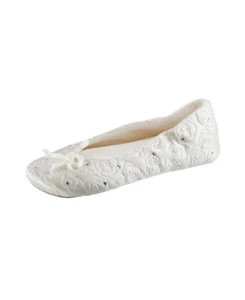 isotoner Women's Ballerina Slippers Terry Lined & Rose Quilt 8-9 White Durable - Picture 1 of 7