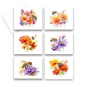 12 All Occasion Bee Note Cards Blank with Envelopes -  BumbleBee ( 2 of each ) - Picture 1 of 9