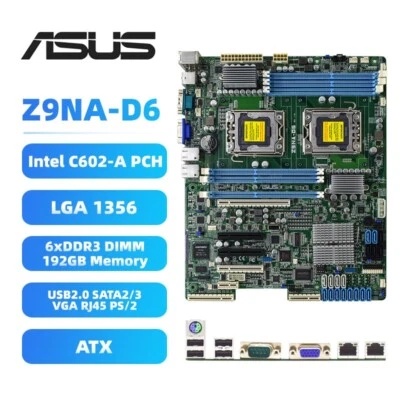 ASUS Z9NA-D6 Motherboard ATX Intel C602 Dual LGA1356 DDR3 SATA2/3 VGA PS/2 RJ45 - Image 1 of 4