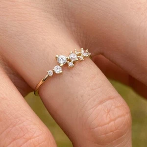 0.22 Ct Natural Diamond Iconic Cluster Engagement Ring For Girls 14k Yellow Gold - Picture 1 of 6