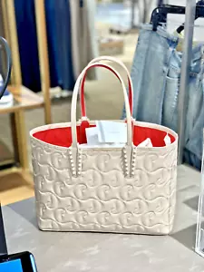 NEW $799 Christian Louboutin Cabata Beige CL Logo Embossed Leather Tote Bag - Picture 1 of 6