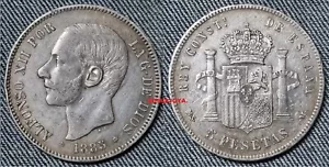 Alfonso XII. 5 pesetas plata año 1895*1887 MSM. Peso 24,91 gr. BONITA MONEDA. - Bild 1 von 2