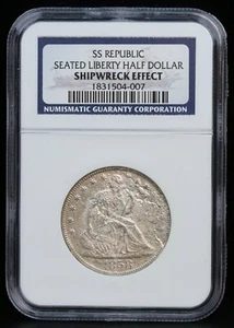 1858 O Seated Liberty Half Dollar US Coin SS Republic SHIPWRECK EFFECT NGC - Picture 1 of 4