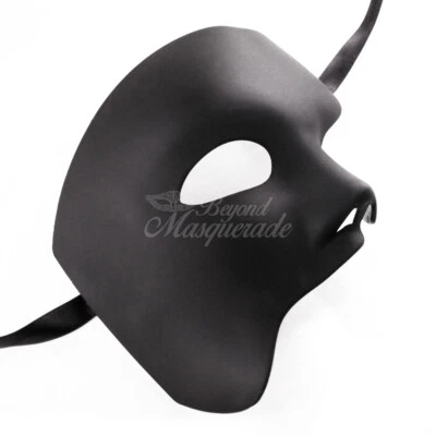 Mens Half Face Phantom of the Opera Venetian Costume Masquerade Mask [Black] - Image 1 of 4
