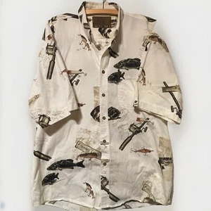 North River Outfitters Mens Large Button Shirt Fishing Print Short Sleeve - Picture 1 of 5