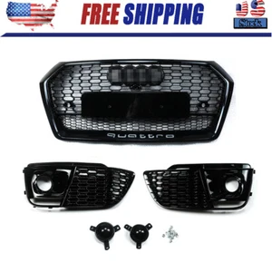 For Audi Q5 SQ5 2018 2019 RSQ5 Front Honeycomb Mesh Grill + Fog Lamp Grilles - Picture 1 of 11