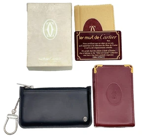 Authe Cartier Must Line Cigarette Case Black Coin Case Set of 2 W/Box SK040817 - Picture 1 of 23