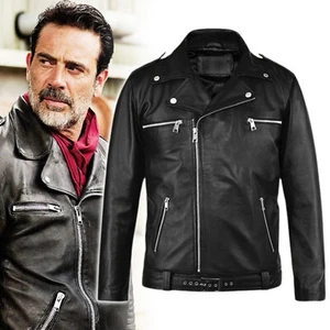 The Walking Dead Negan Jeffrey Dean Morgan Black Stylish Leather Biker Jacket - Picture 1 of 7
