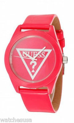 GUESS TRIANGLE LOGO HOT PINK PATENT LEATHER STRAP LADY WATCH W65014L3 - Image 1 of 2
