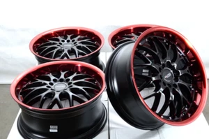 Kudo Racing Revolution 17x7.5 5x100 5x114.3 Black w/Red Polish Lip Wheels Rims - Picture 1 of 6