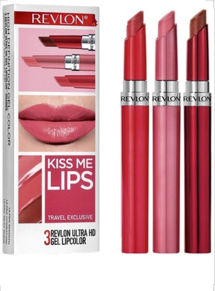 REVLON TRAVEL EXCLUSIVE KISS ME LIPS - 3 FULL SIZE ULTRA HD GEL LIPCOLOR BNIB - Image 1 of 1
