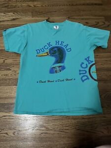 Duck Head Graphic T-Shirt Crew Neck Mens L Double Sided Logo 90s Vintage