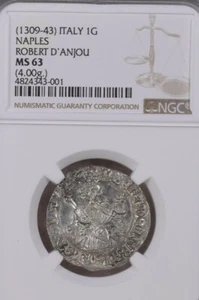 1309-1343. AR Gigliato (26mm, 4.00 g, 5h). Napoli NGC graded MS 63. - Picture 1 of 2