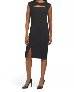 Neu mit Etikett Tahari Peekaboo Scuba Krepp schwarzes Kleid Gr. 14 - Bild 1 von 21