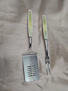 Spatola e forchetta a fessura ECKO cromata vintage anni 70 con manico in avocado - Foto 1 di 11