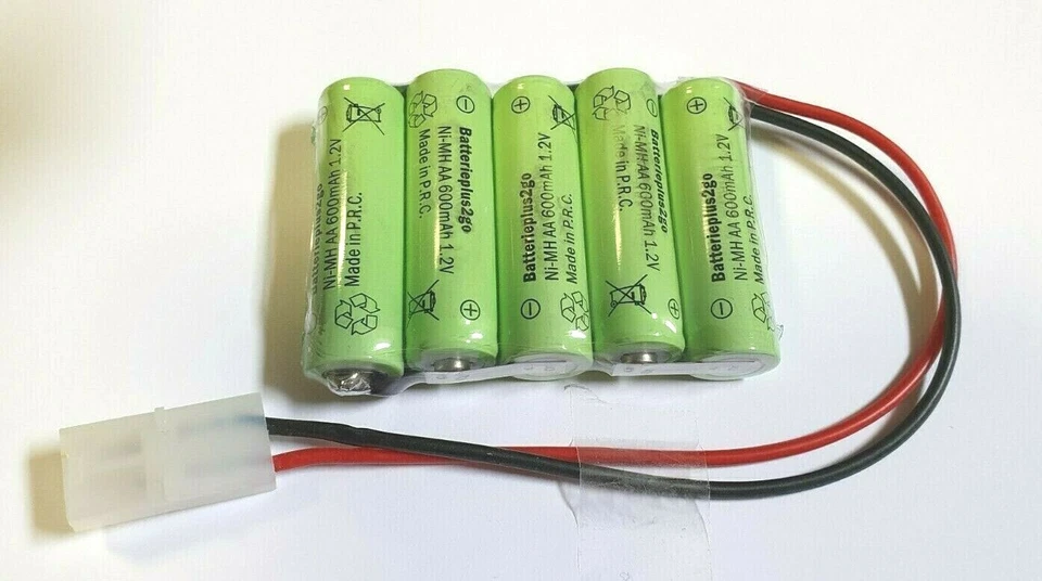 Model Kit Battery Pack NiMh 6.0V 600mAh 5 Pack Mignon with Tamiya Plug - Image 1 of 1