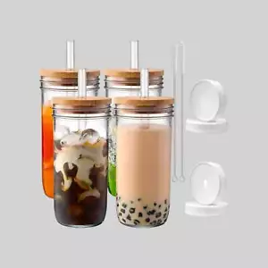 DWTS | 24 oz Glass Cups with Bamboo Lids & Straws - 4 Pack - Picture 1 of 1