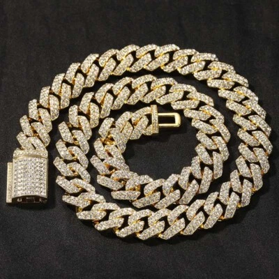 Collar de cadena cubana de lujo enchapado en oro helado en plata diamante simulado en zig zag Foto 1 de 4