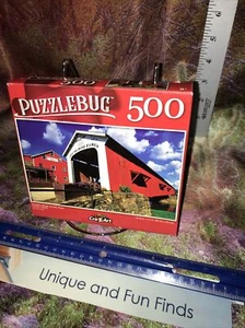 Jigsaw Puzzle 500 Pcs. Bridgeton Bridge Mill Indiana 18.25" X 11" Puzzlebug EUC - Picture 1 of 4