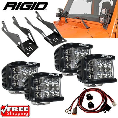 Rigid Quad A-Pillar 4 D2 D-SS PRO LED Lights Kit for 07-18 Jeep Wrangler JK  - Image 1 of 4