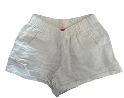 LILLY PULITZER LILO PANTALONES CORTOS DE LINO BLANCO PRÍSTINO PARA MUJER TALLA PEQUEÑA VIAJE PLAYA Foto 1 de 4