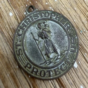 Vintage Halskette Anhänger Nachlass Fund Modeschmuck Hl. Christophorus beschütze uns - Bild 1 von 8