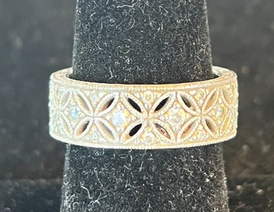 Anillo Tacori Plata Esterlina Circonita cúbica Recortado Filigrana Banda Talla 8 Eternidad Foto 1 de 4