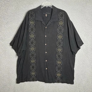 Tommy Bahama Button Shirt Mens Size 2XB Black Tropical 100% Silk Hawaiian Beach - Picture 1 of 9