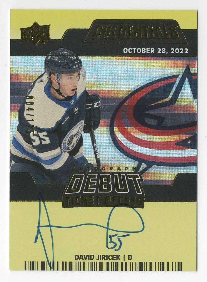 2022-23 Credentials Rookie Debut Ticket Access Yellow Auto David Jiricek 004/125 - Image 1 of 1