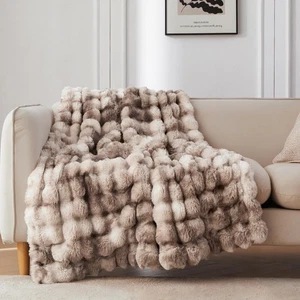 Faux Fur Throw Blanket for Couch, Cozy Soft and Fuzzy Plush Rabbit Fur Bubble... - Picture 1 of 5