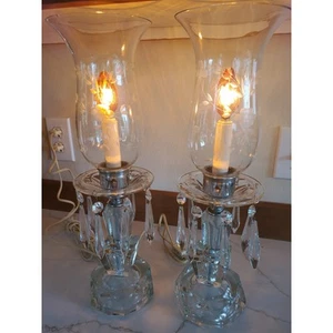2 Vintage Kristallglas Ätz Windlicht Schirm Elektrische Tischlampen Kristall - Bild 1 von 7